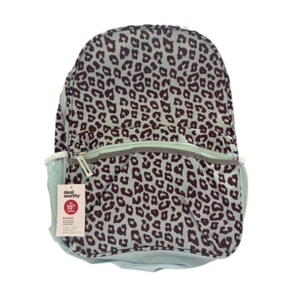Dealworthy Cheetah Print Light Green Backpack Padded Laptop Sleeve NWT